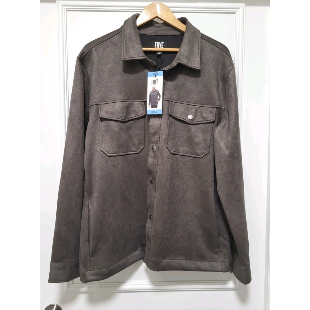 New Frye Mens Faux Suede Snap Shirt Jacket Charcoal Gray Sz L